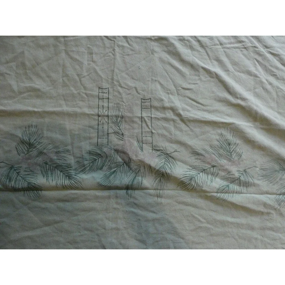 VTG California Hand Prints Tablecloth MCM Green Holiday Candles Spruce 64
